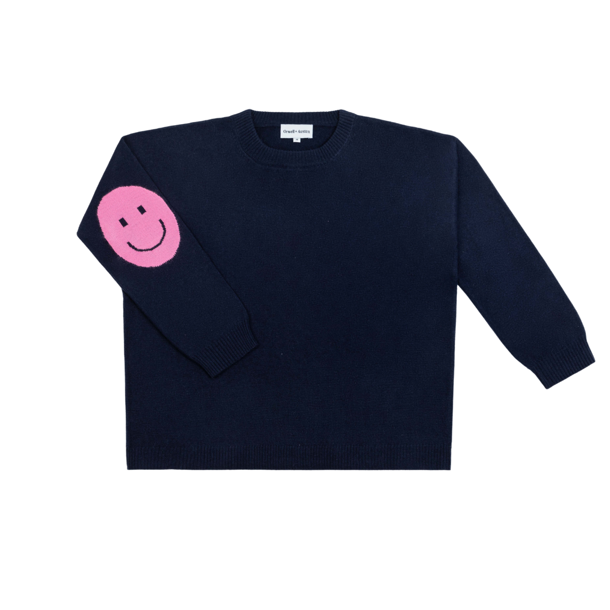 Smile Patch Cashmere Blend Sweater - Navy | Orwell + Austen