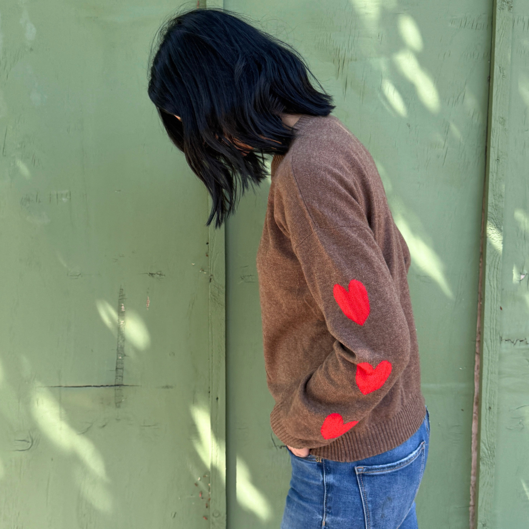 Heart Sleeve Cashmere Blend Sweater