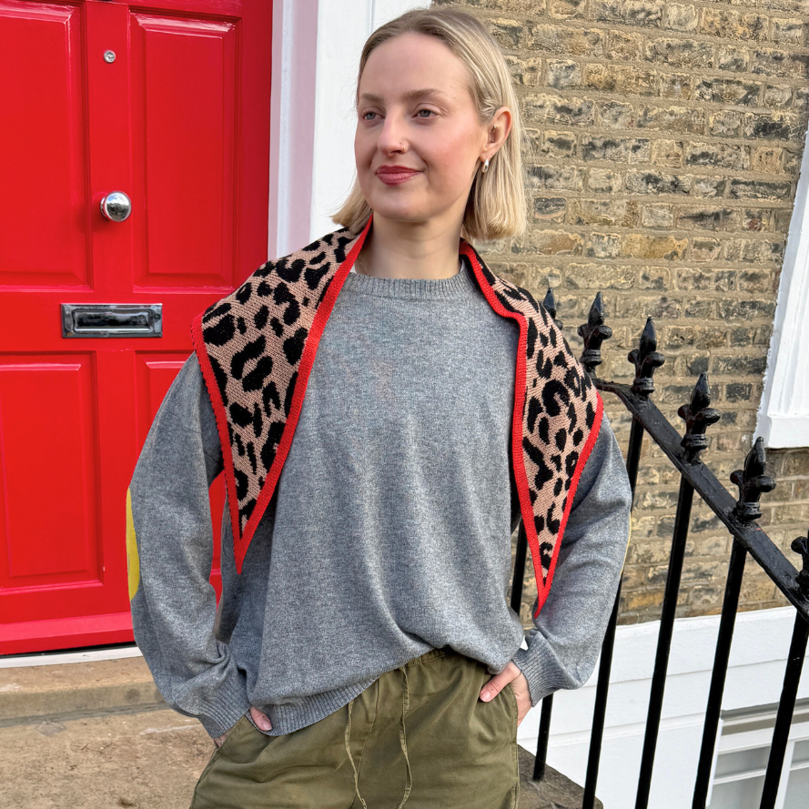 Leopard Triangle Cashmere Blend Scarf