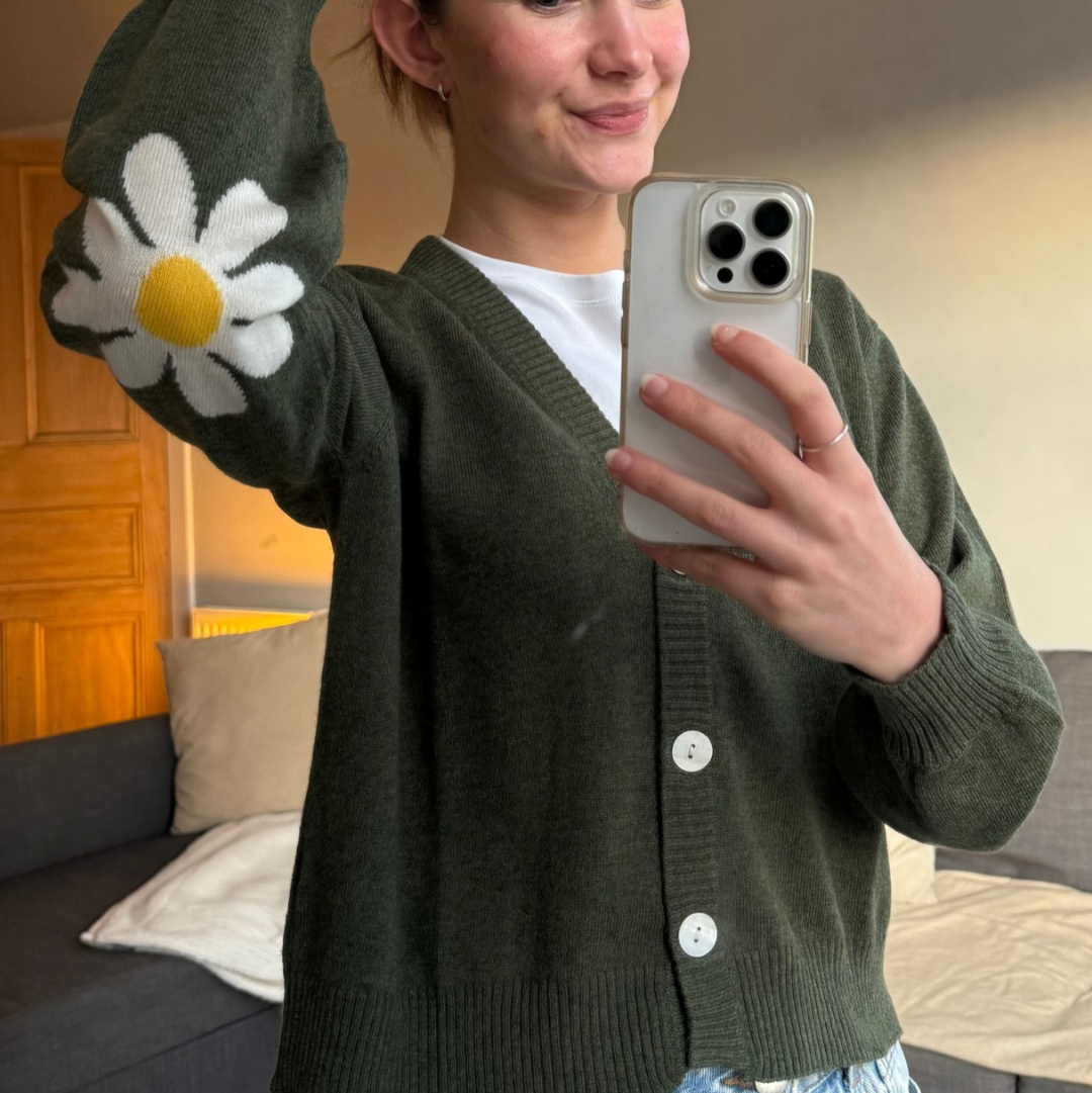Daisy Sleeve Cashmere Blend V-Neck Cardigan