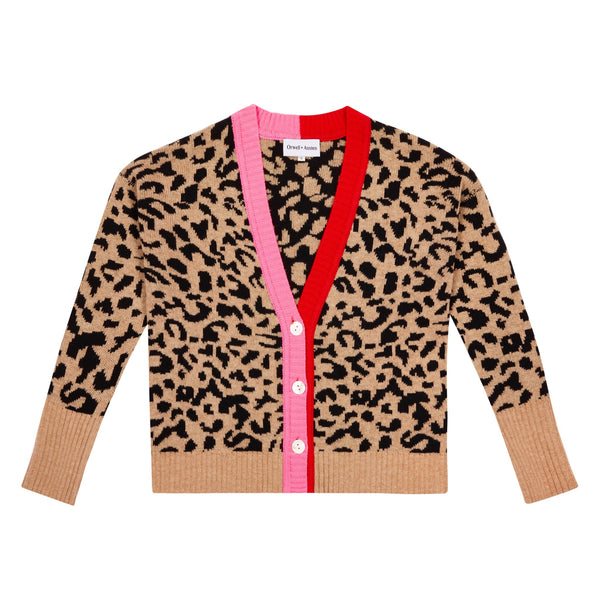 Leopard Print Cashmere Blend Cardigan Pink and Red - Orwell + Austen